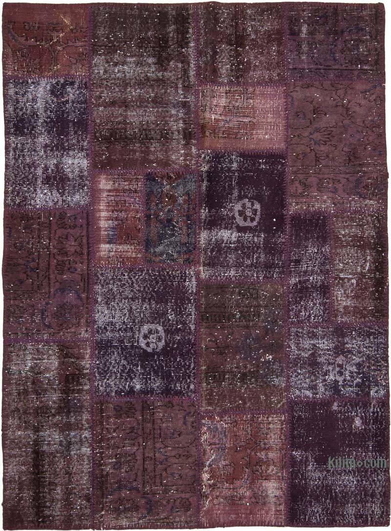 Purple Patchwork Hand-Knotted Turkish Rug - 4' 10" x 6' 8" (58" x 80") - K0060858