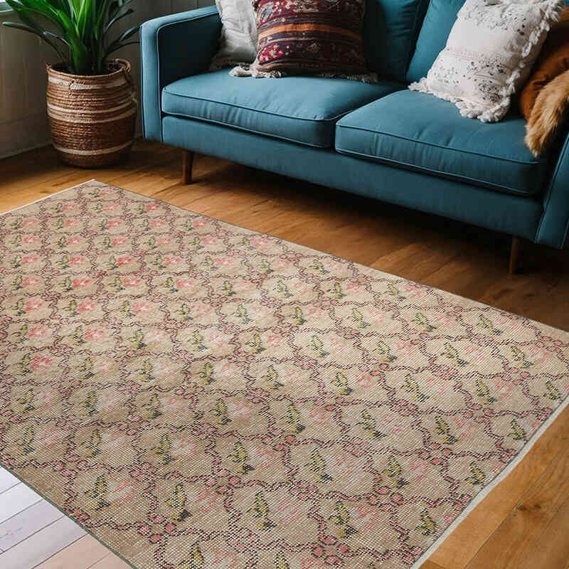 Alfombra Vintage Turca Anudada a Mano - 134 cm x 201 cm - K0060926