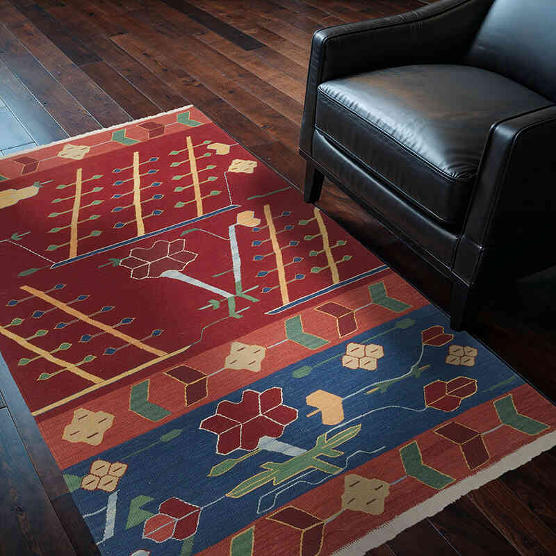 Red New Handwoven Turkish Kilim Rug - 4' 1" x 6' 2" (49" x 74") - K0061052