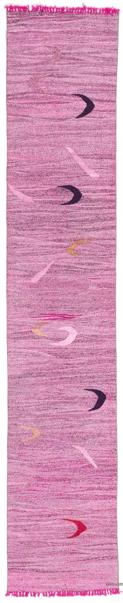 Pink New Contemporary Handwoven Kilim Runner - 2' 9" x 14' 3" (33 in. x 171 in.)