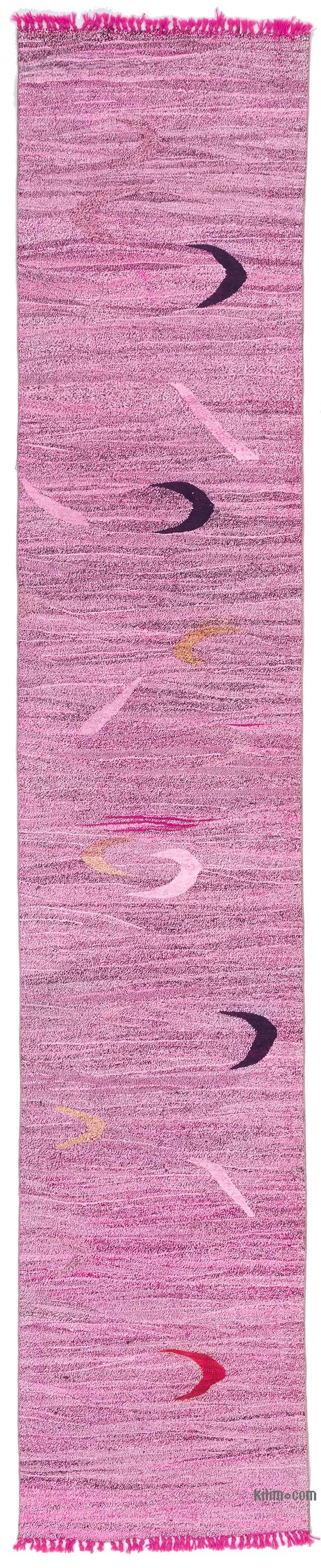 Pink New Contemporary Handwoven Kilim Runner - 2' 9" x 14' 3" (33 in. x 171 in.) - K0061054