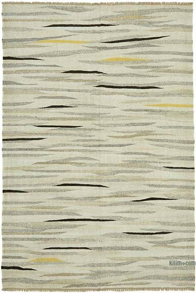 Beige New Contemporary Handwoven Kilim Rug - 8' 1" x 11' 11" (97 in. x 143 in.) - Vintage Yarn