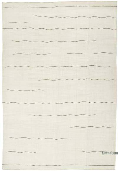 Beige New Contemporary Handwoven Kilim Rug - 9' 3" x 13' 7" (111 in. x 163 in.) - Vintage Yarn
