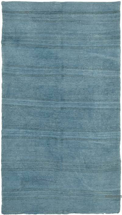 蓝色复古安纳托利亚麻Kilim地毯- 5' 2 ' x 9'(62英寸。x108英寸。)