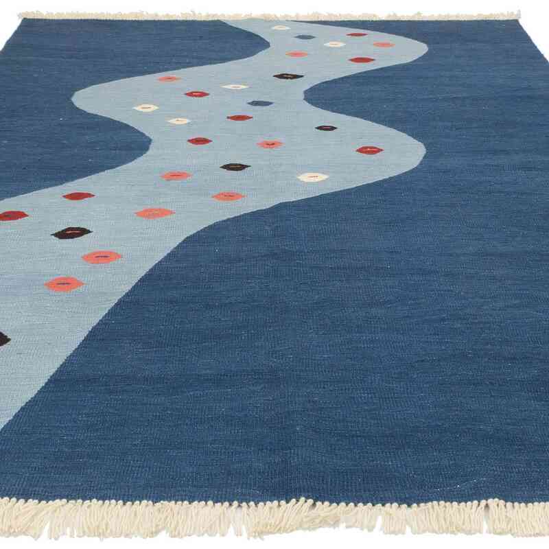 Blue New Handwoven Turkish Kilim Rug - 6'  x 7' 11" (72 in. x 95 in.) - K0061506