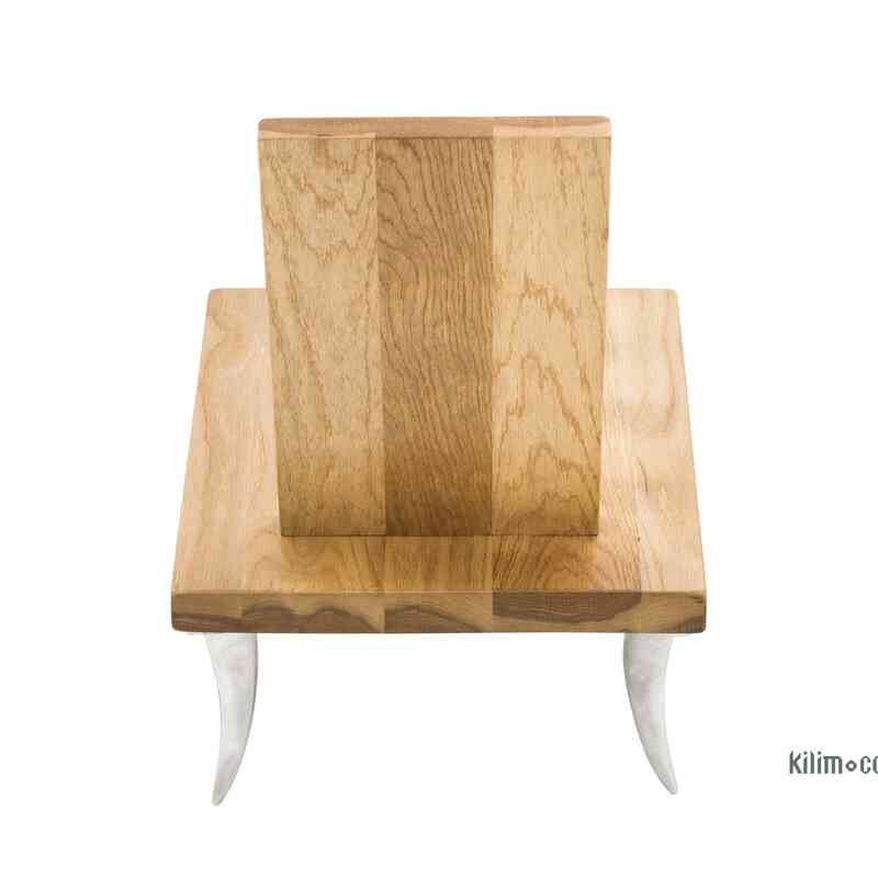 Designer Oak Chair with Cast Aluminum Legs - K0061522