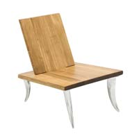 Designer Oak Chair with Cast Aluminum Legs