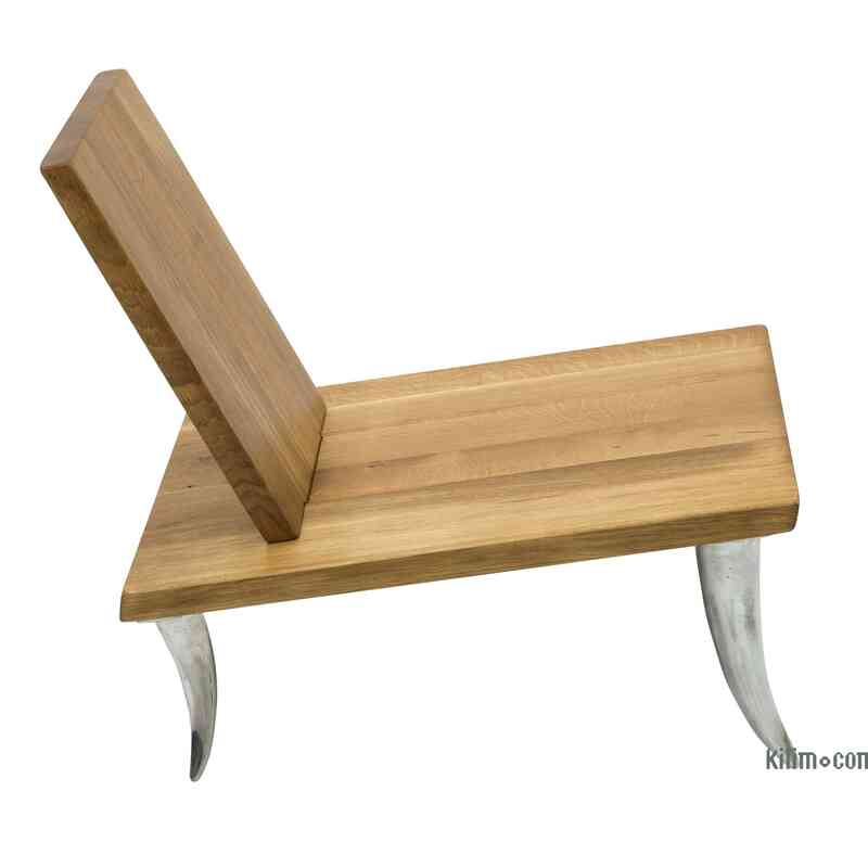Designer Oak Chair with Cast Aluminum Legs - K0061523