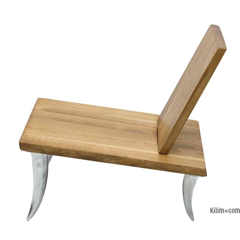 Designer Oak Chair with Cast Aluminum Legs - K0061523