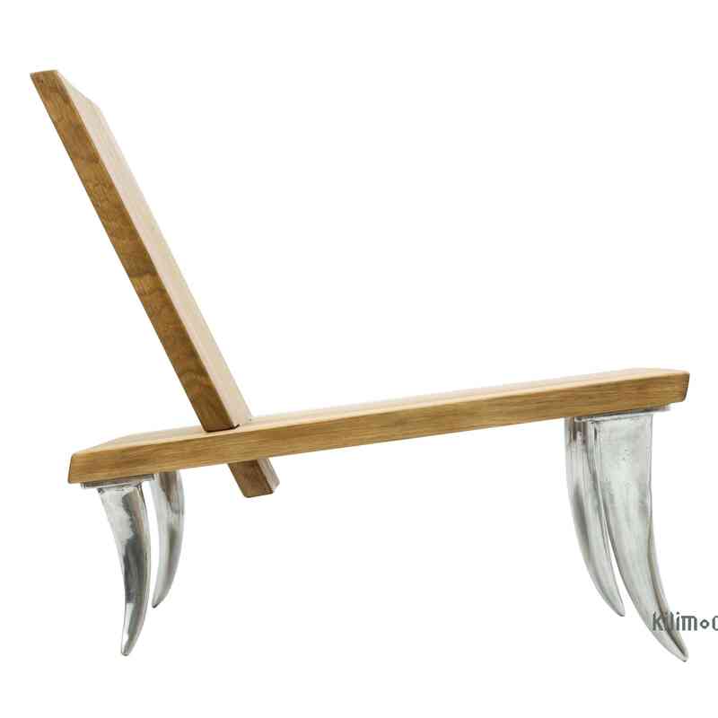 Designer Oak Chair with Cast Aluminum Legs - K0061523