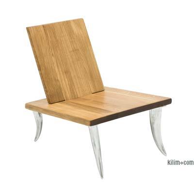 Designer Oak Chair with Cast Aluminum Legs
