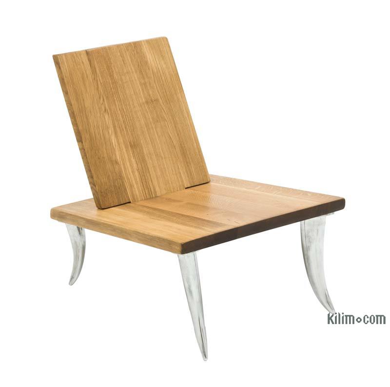 Designer Oak Chair with Cast Aluminum Legs - K0061523