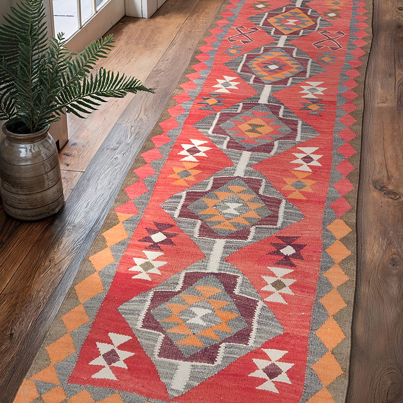 Alfombra Kilim Tribal Vintage - 88 cm x 310 cm - K0062024