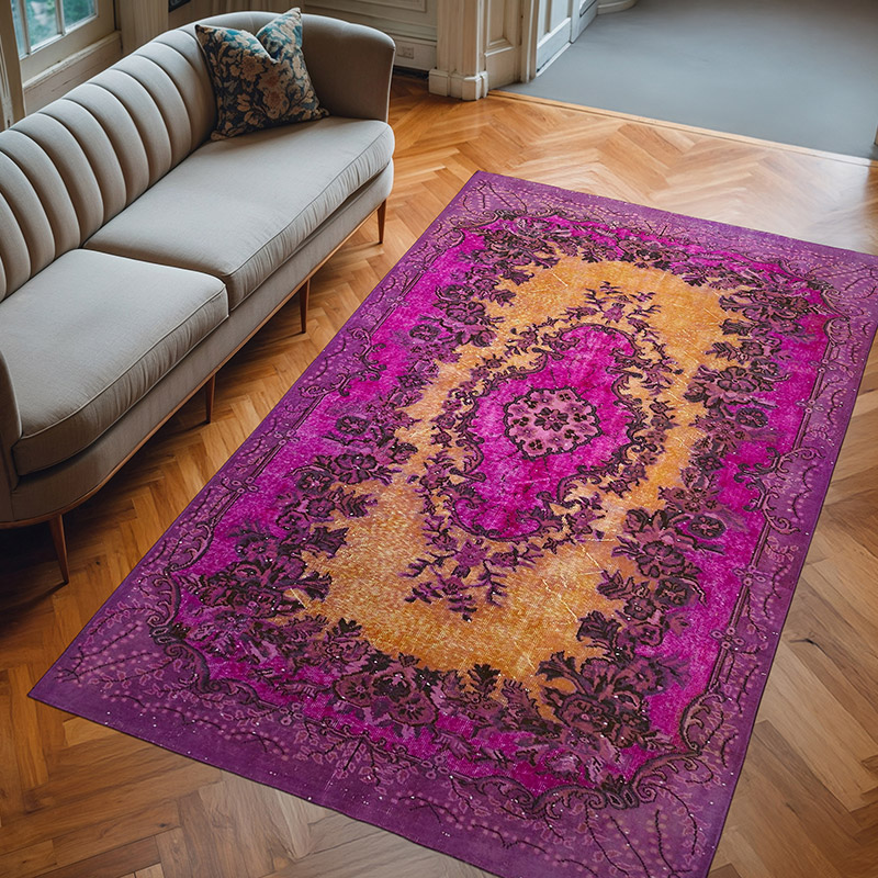Pembe El Oyması Boyalı Halı - 186 cm x 296 cm - K0062392