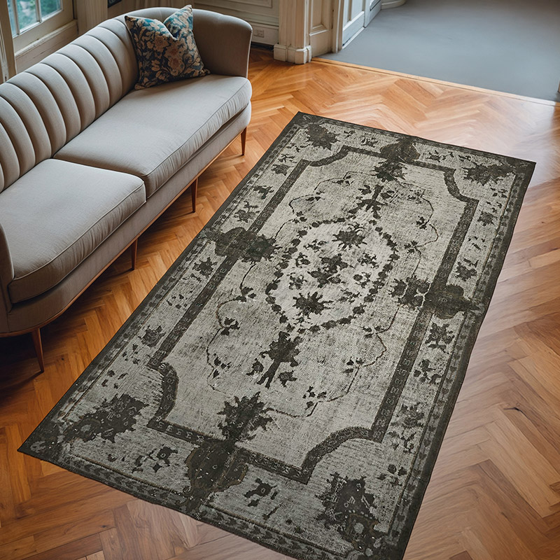 Gri El Oyması Boyalı Halı - 166 cm x 300 cm - K0062440