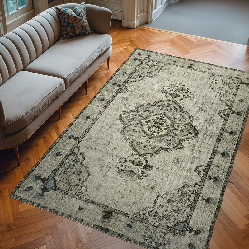 Mavi El Oyması Boyalı Halı - 194 cm x 291 cm - K0062464