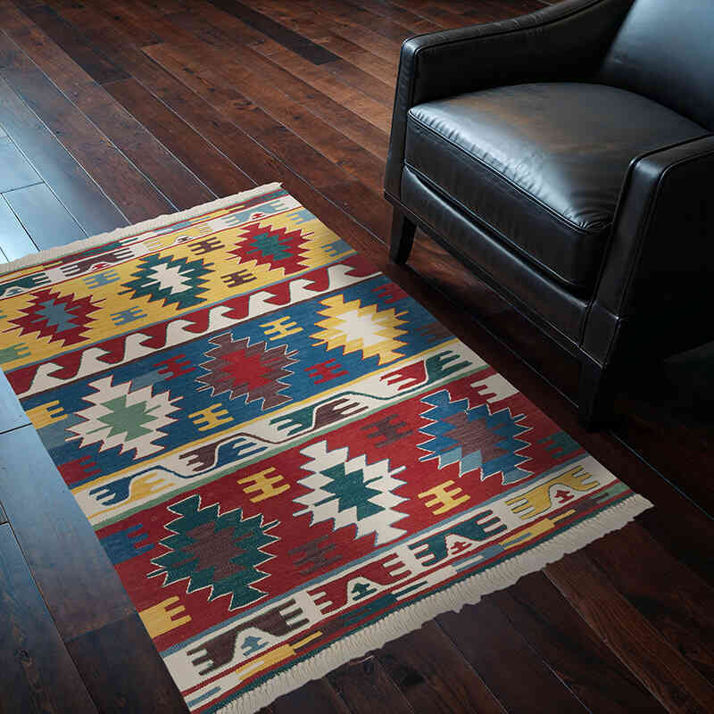 New Handwoven Turkish Kilim Rug - 96 cm x 130 cm - K0062555