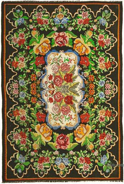 Vintage Handwoven Moldovan Kilim Rug - 6' 5" x 9' 5" (77 in. x 113 in.)