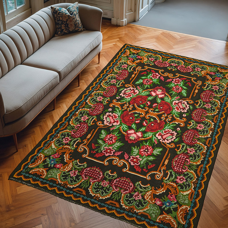 Vintage Handwoven Moldovan Kilim Rug - 6' 3" x 9' 1" (75" x 109") - K0062589