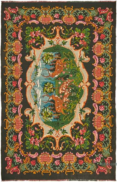 Vintage Handwoven Moldovan Kilim Rug - 6' 4" x 9' 7" (76 in. x 115 in.)