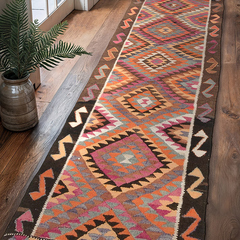 Vintage Tribal Kilim Runner - 3' 1" x 10' 5" (37" x 125") - K0062859