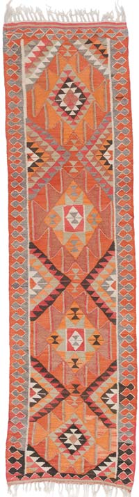Vintage Tribal Kilim Runner - 3' 4" x 12' 1" (40" x 145")