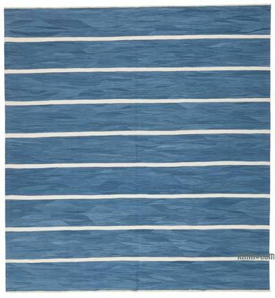 Mavi Yeni El Dokuma Çizgili Kilim - 300 cm x 320 cm