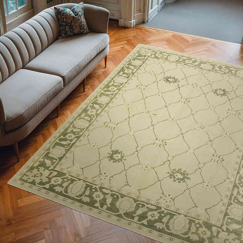 New Hand Knotted Wool Oushak Rug - 8' 1" x 9' 10" (97" x 118") - K0063310