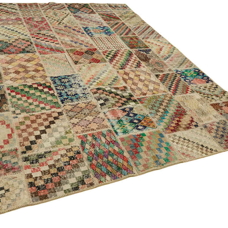 Patchwork Hand-Knotted Turkish Rug - 8' 3" x 9' 10" (99" x 118") - K0063776