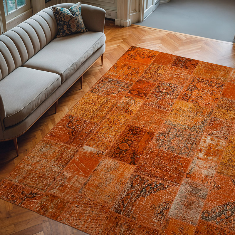 Patchwork Hand-Knotted Turkish Rug - 8' 2" x 9' 10" (98" x 118") - K0063783