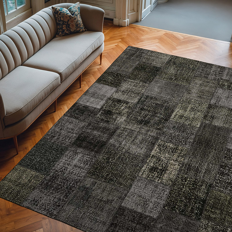 Patchwork Hand-Knotted Turkish Rug - 8' 2" x 9' 10" (98" x 118") - K0063786