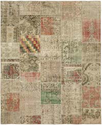 Patchwork Hand-Knotted Turkish Rug - 8' 3" x 9' 10" (99" x 118")
