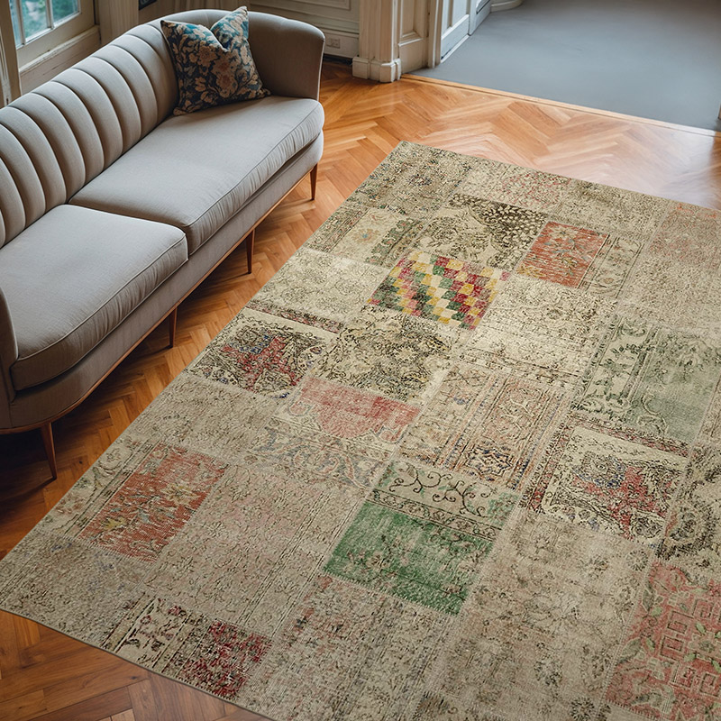 Patchwork Hand-Knotted Turkish Rug - 8' 3" x 9' 10" (99" x 118") - K0063789