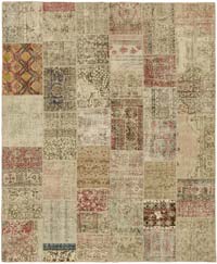 Patchwork Hand-Knotted Turkish Rug - 8' 3" x 9' 10" (99" x 118")