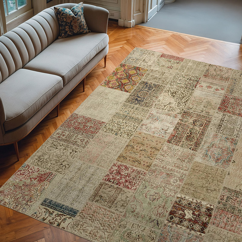 Patchwork Hand-Knotted Turkish Rug - 8' 3" x 9' 10" (99" x 118") - K0063791