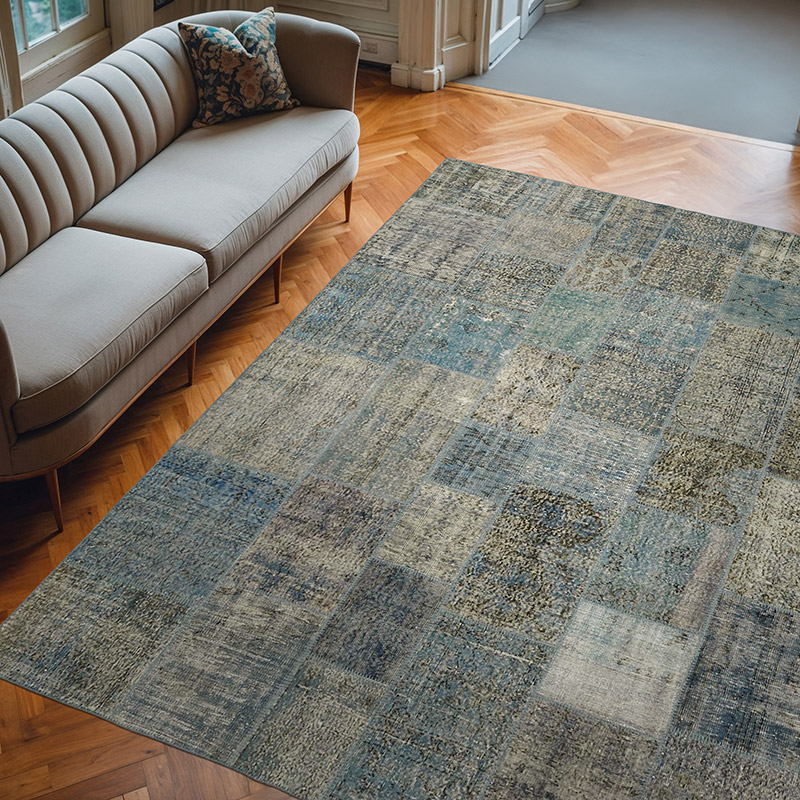 Patchwork Hand-Knotted Turkish Rug - 8' 2" x 9' 10" (98" x 118") - K0063792