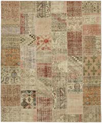 Patchwork Hand-Knotted Turkish Rug - 8' 2" x 9' 10" (98" x 118")