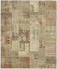 Patchwork Hand-Knotted Turkish Rug - 8' 2" x 9' 10" (98" x 118")