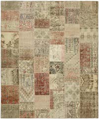 Patchwork Hand-Knotted Turkish Rug - 8' 2" x 9' 10" (98" x 118")