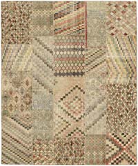 Patchwork Hand-Knotted Turkish Rug - 8' 2" x 9' 10" (98" x 118")