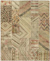 Patchwork Hand-Knotted Turkish Rug - 8' 2" x 9' 10" (98" x 118")