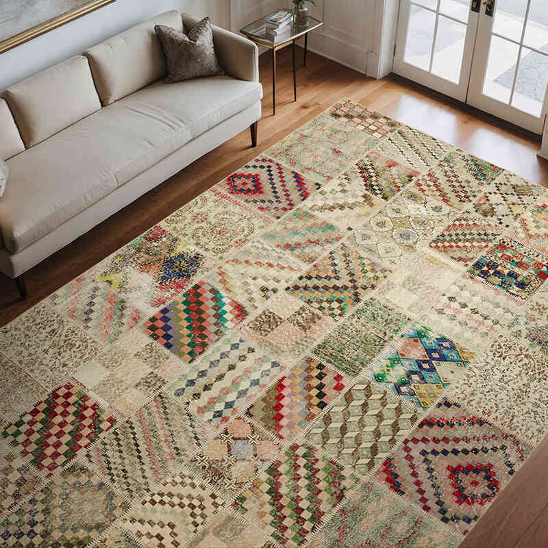 Patchwork Hand-Knotted Turkish Rug - 8' 2" x 11' 6" (98" x 138") - K0063811