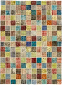 Patchwork Hand-Knotted Turkish Rug - 8' 5" x 11' 4" (101" x 136")