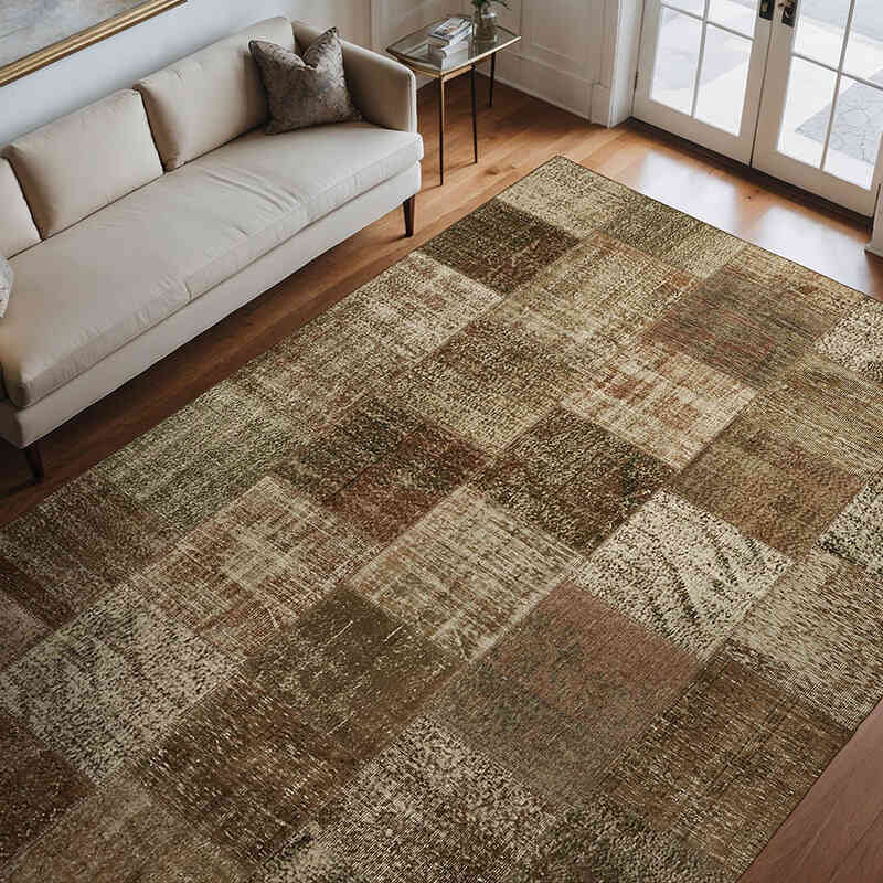 Patchwork Hand-Knotted Turkish Rug - 8' 2" x 11' 7" (98" x 139") - K0063813