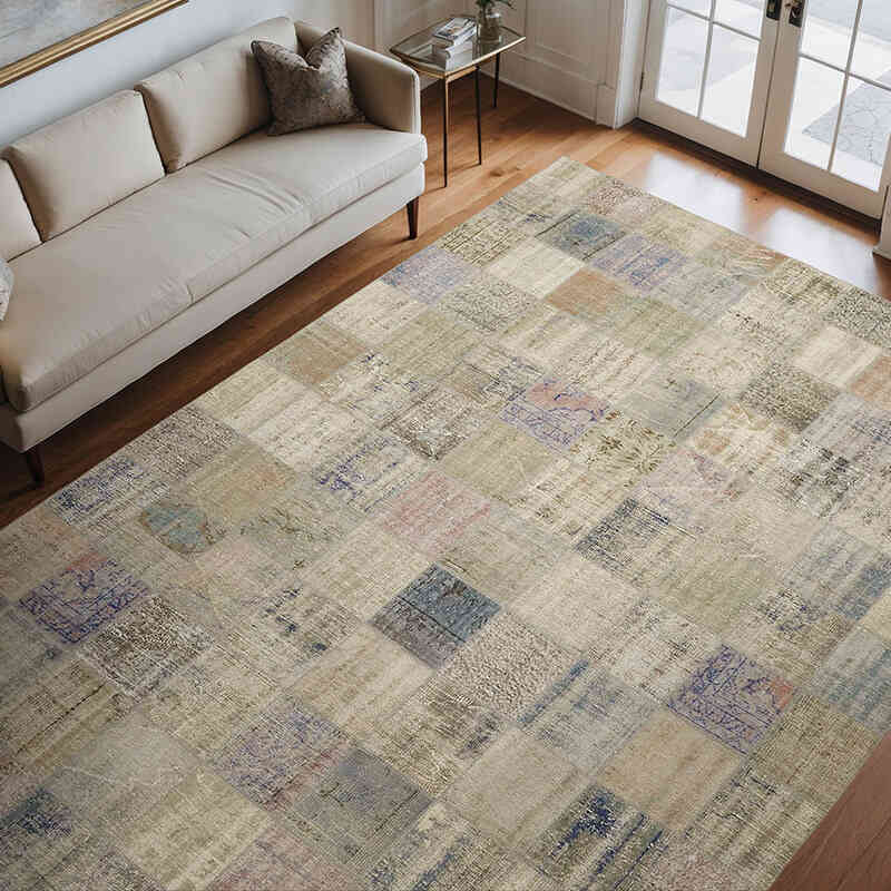 Patchwork Hand-Knotted Turkish Rug - 8' 6" x 11' 8" (102" x 140") - K0063826