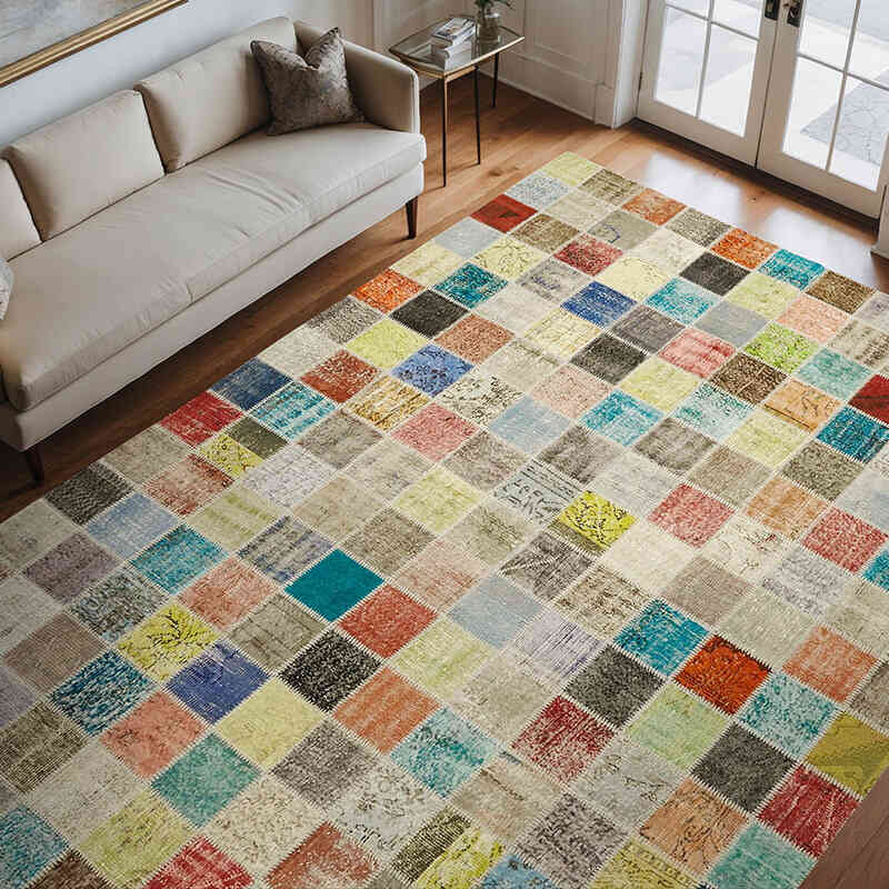 Patchwork Hand-Knotted Turkish Rug - 8' 6" x 11' 3" (102" x 135") - K0063827