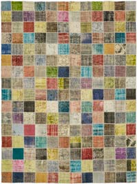 Patchwork Hand-Knotted Turkish Rug - 8' 6" x 11' 3" (102" x 135")