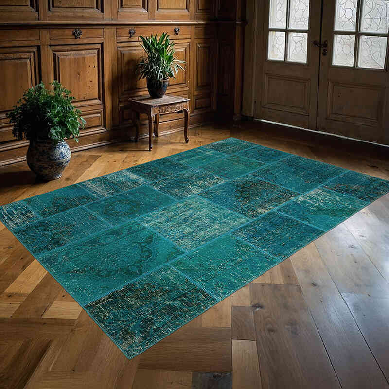 Patchwork Hand-Knotted Turkish Rug - 5' 5" x 7' 11" (65" x 95") - K0063831