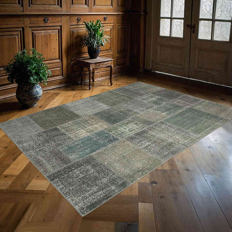 Patchwork Hand-Knotted Turkish Rug - 5' 7" x 7' 10" (67" x 94") - K0063846