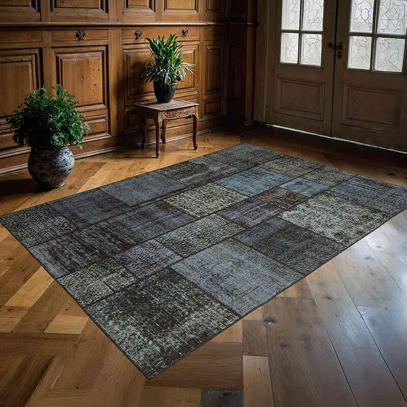 Patchwork Hand-Knotted Turkish Rug - 5' 7" x 7' 10" (67" x 94") - K0063866